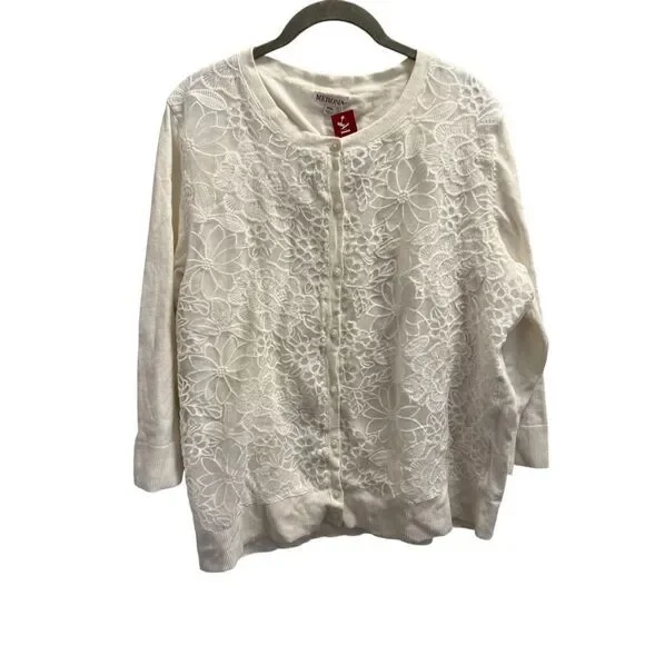 Merino white floral cardigan XXL new with tags! - Picture 1 of 3